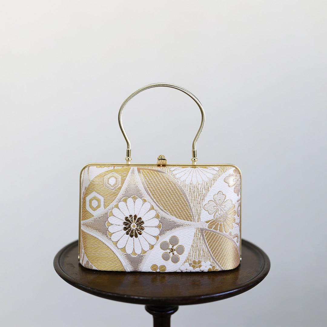 Hyuga | Handmade Handbag Golden Large Floral Pattern Nishijin-ori Brand New
