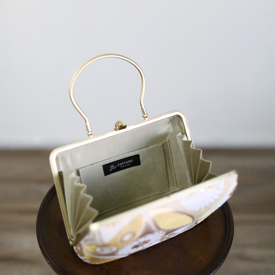Hyuga | Handmade Handbag Golden Large Floral Pattern Nishijin-ori Brand New