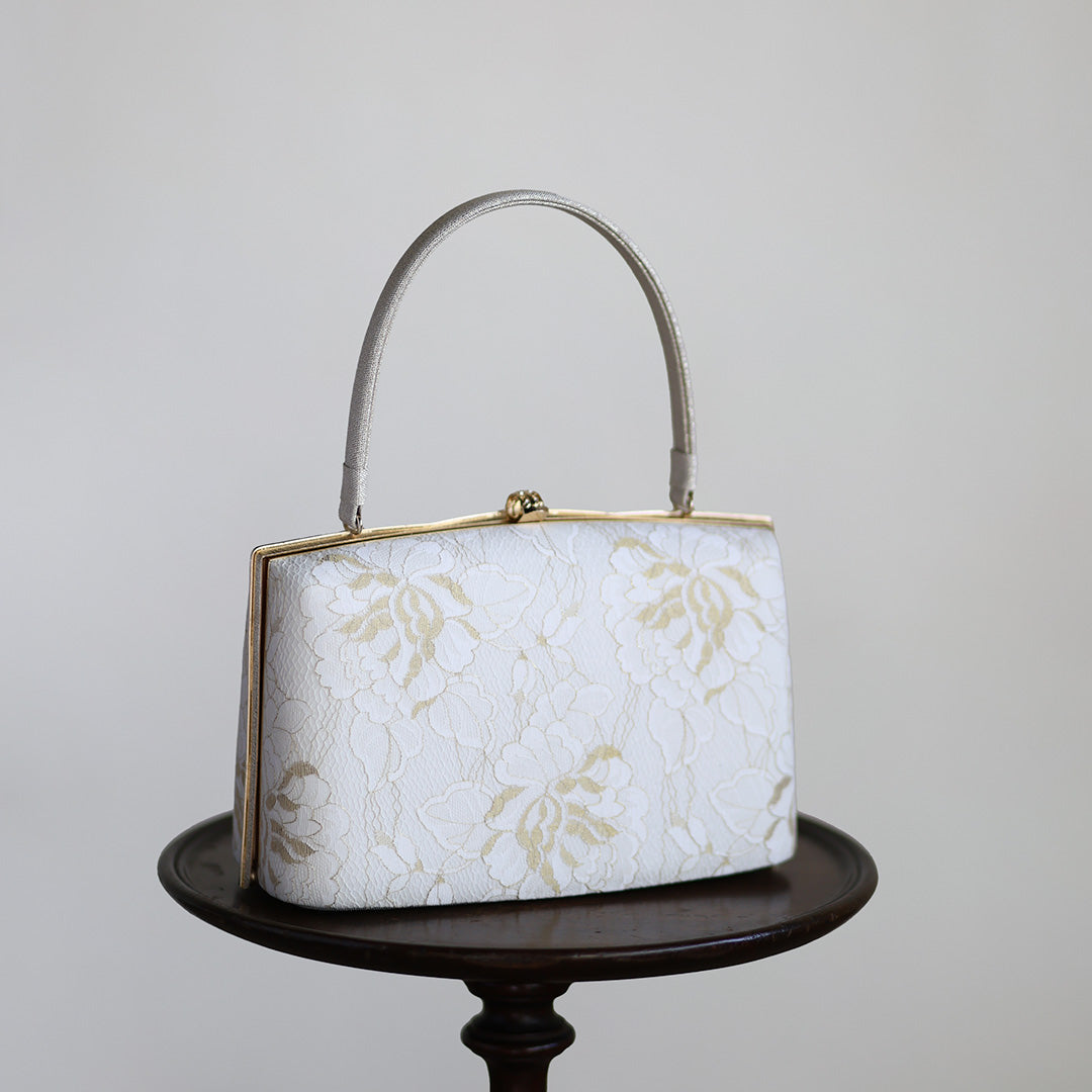 Ise | Handmade Handbag with Nishijin-ori made of white gold lace