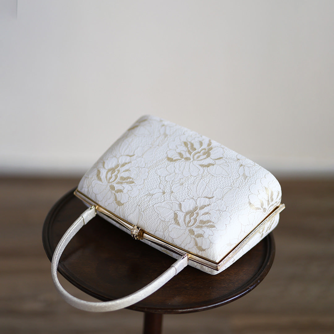 Ise | Handmade Handbag with Nishijin-ori made of white gold lace