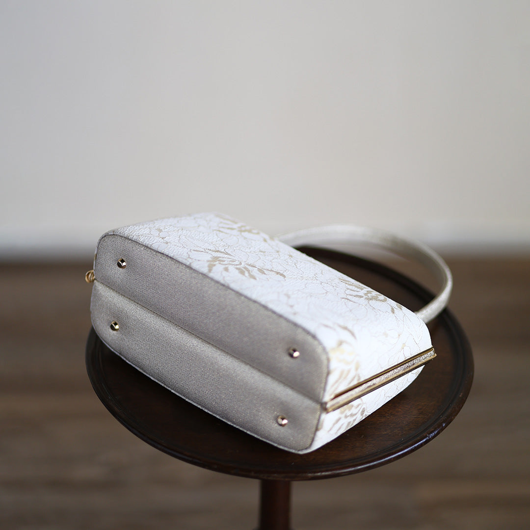 Ise | Handmade Handbag with Nishijin-ori made of white gold lace