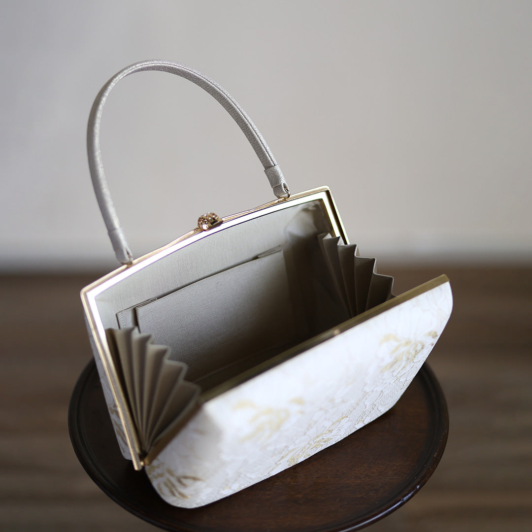 Ise | Handmade Handbag with Nishijin-ori made of white gold lace