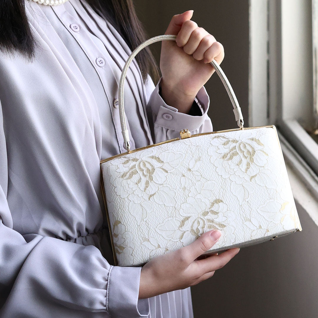 Ise | Handmade Handbag with Nishijin-ori made of white gold lace