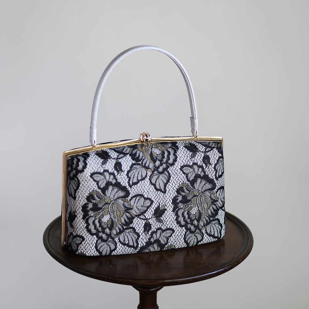 Ise | Handmade Handbag with Nishijin-ori made of Black gold lace