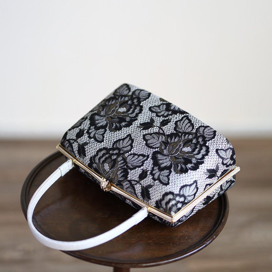 Ise | Handmade Handbag with Nishijin-ori made of Black gold lace