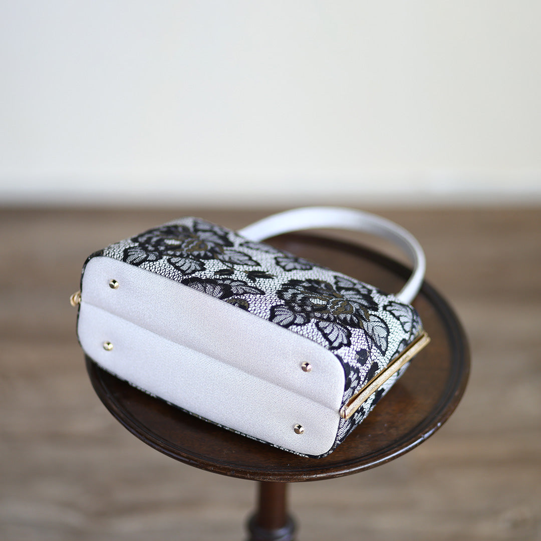 Ise | Handmade Handbag with Nishijin-ori made of Black gold lace