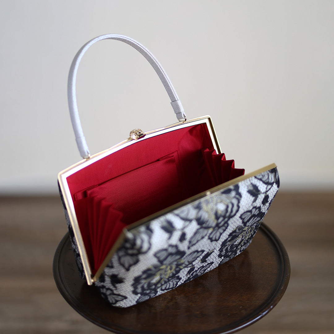 Ise | Handmade Handbag with Nishijin-ori made of Black gold lace