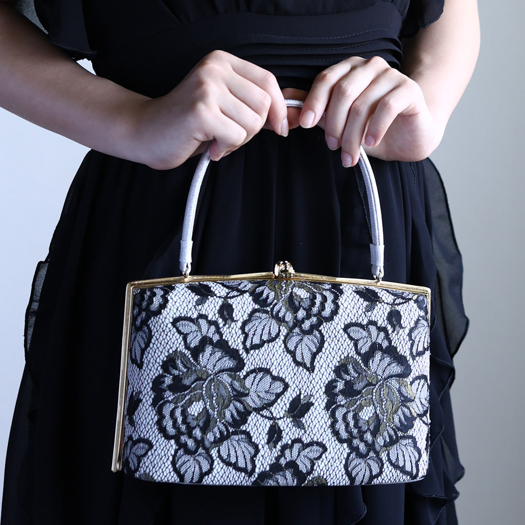 Ise | Handmade Handbag with Nishijin-ori made of Black gold lace