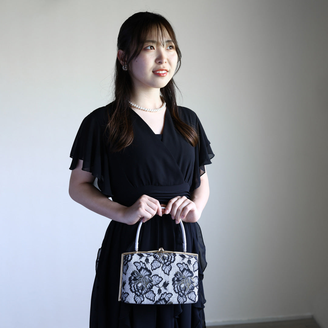 Ise | Handmade Handbag with Nishijin-ori made of Black gold lace