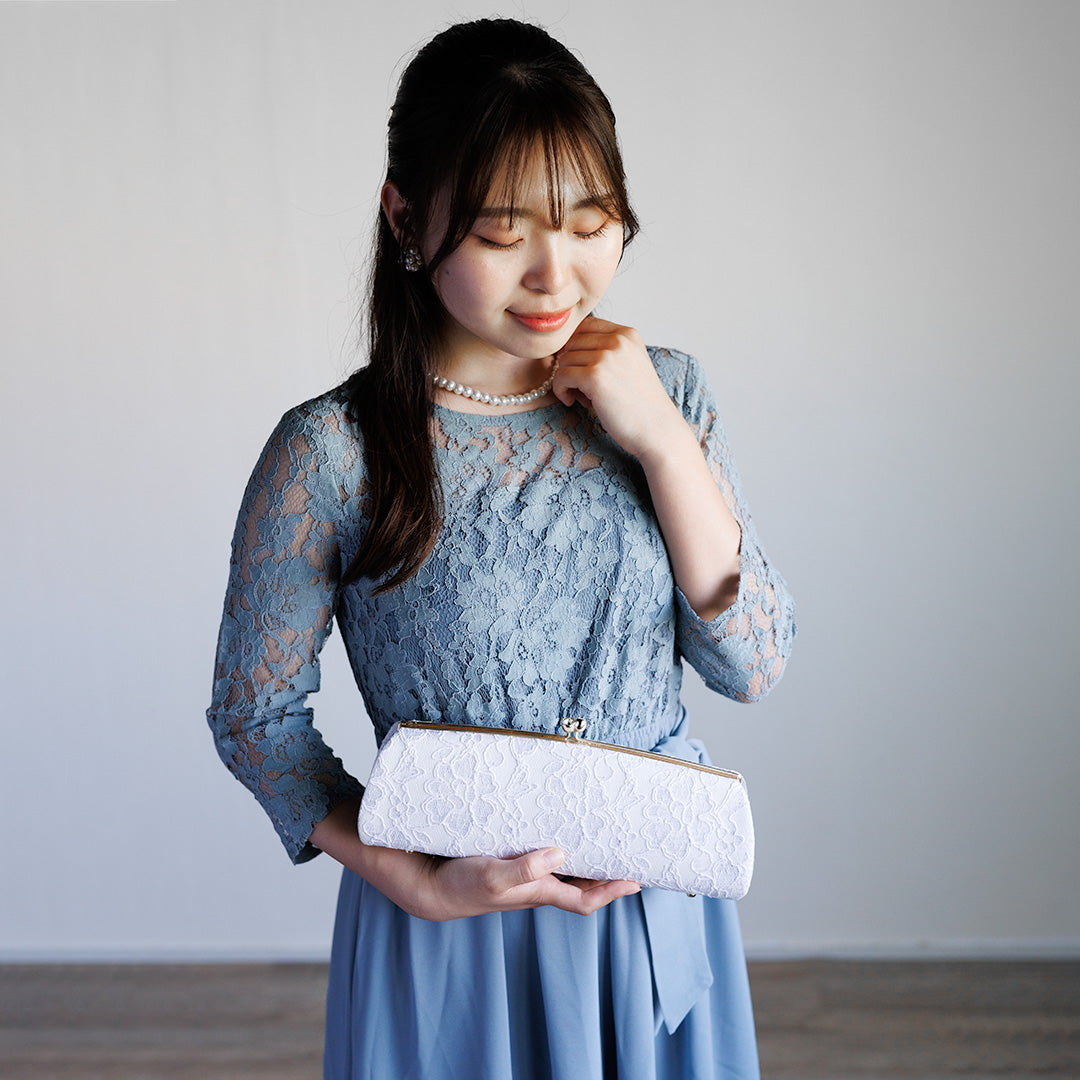Omi | Pochette faite main avec Nishijin-ori en dentelle blanche