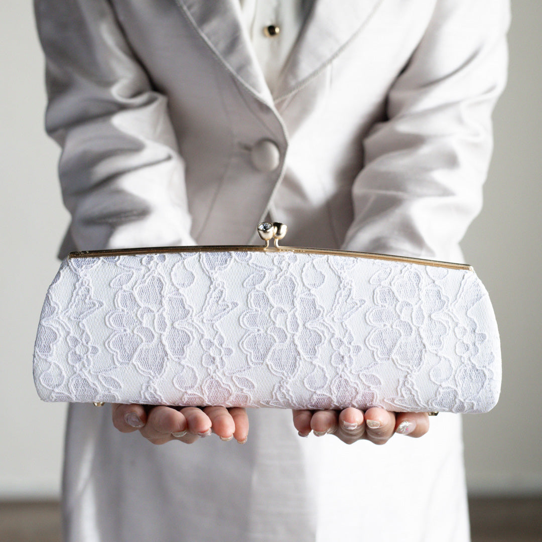 Omi | Pochette faite main avec Nishijin-ori en dentelle blanche