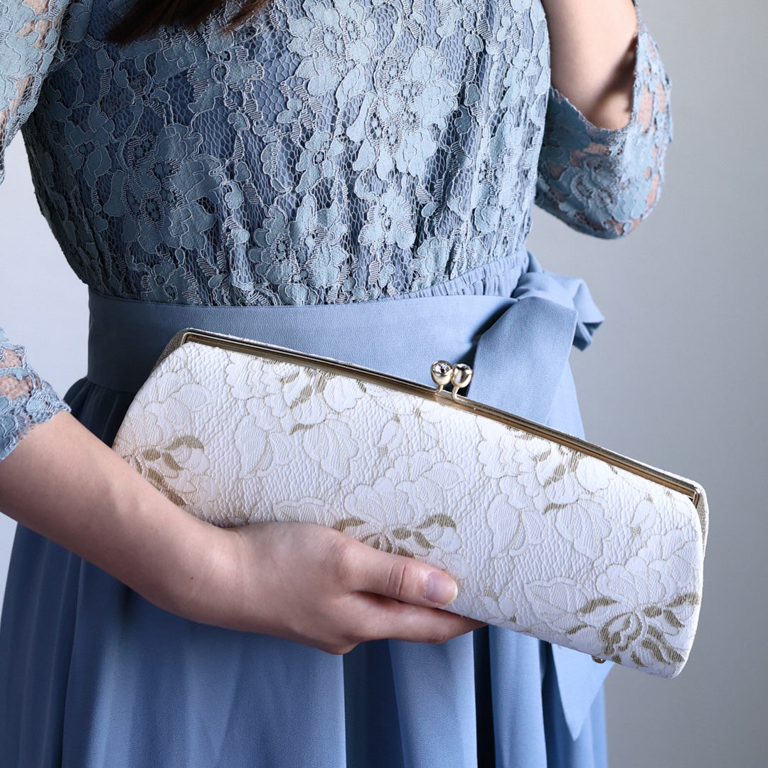 Omi | Pochette faite main avec Nishijin-ori en dentelle d'or blanc