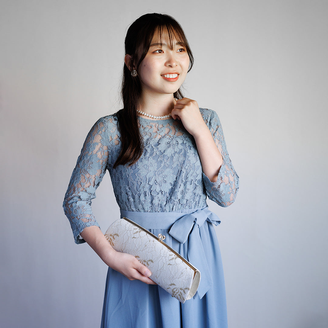 Omi | Pochette faite main avec Nishijin-ori en dentelle d'or blanc