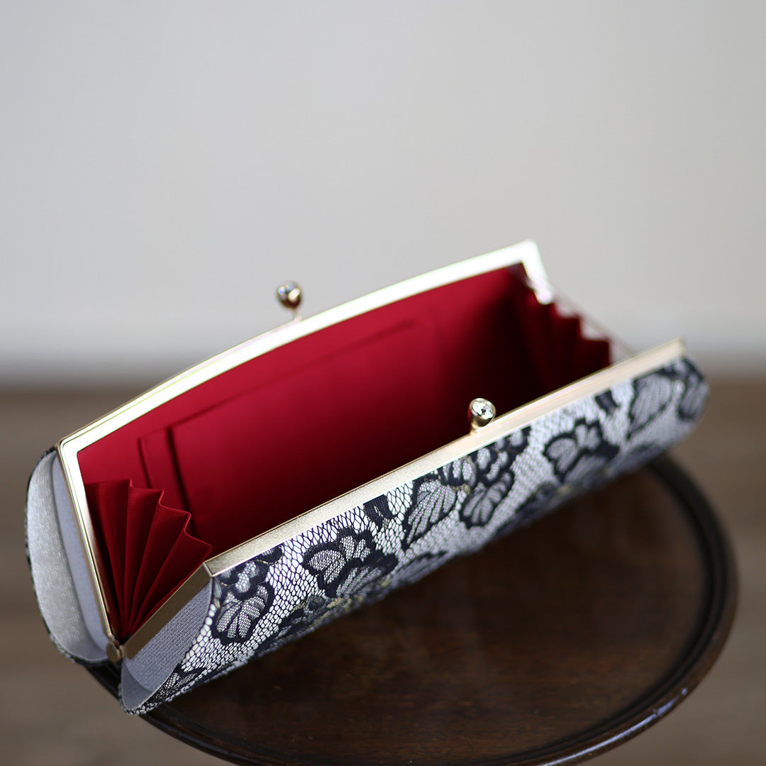 Omi | Pochette faite main avec Nishijin-ori en dentelle noire et or