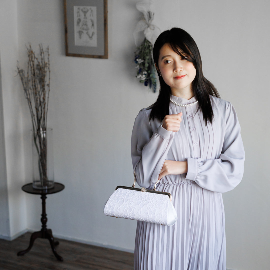Harima | Sac à main fait main avec Nishijin-ori en dentelle blanche