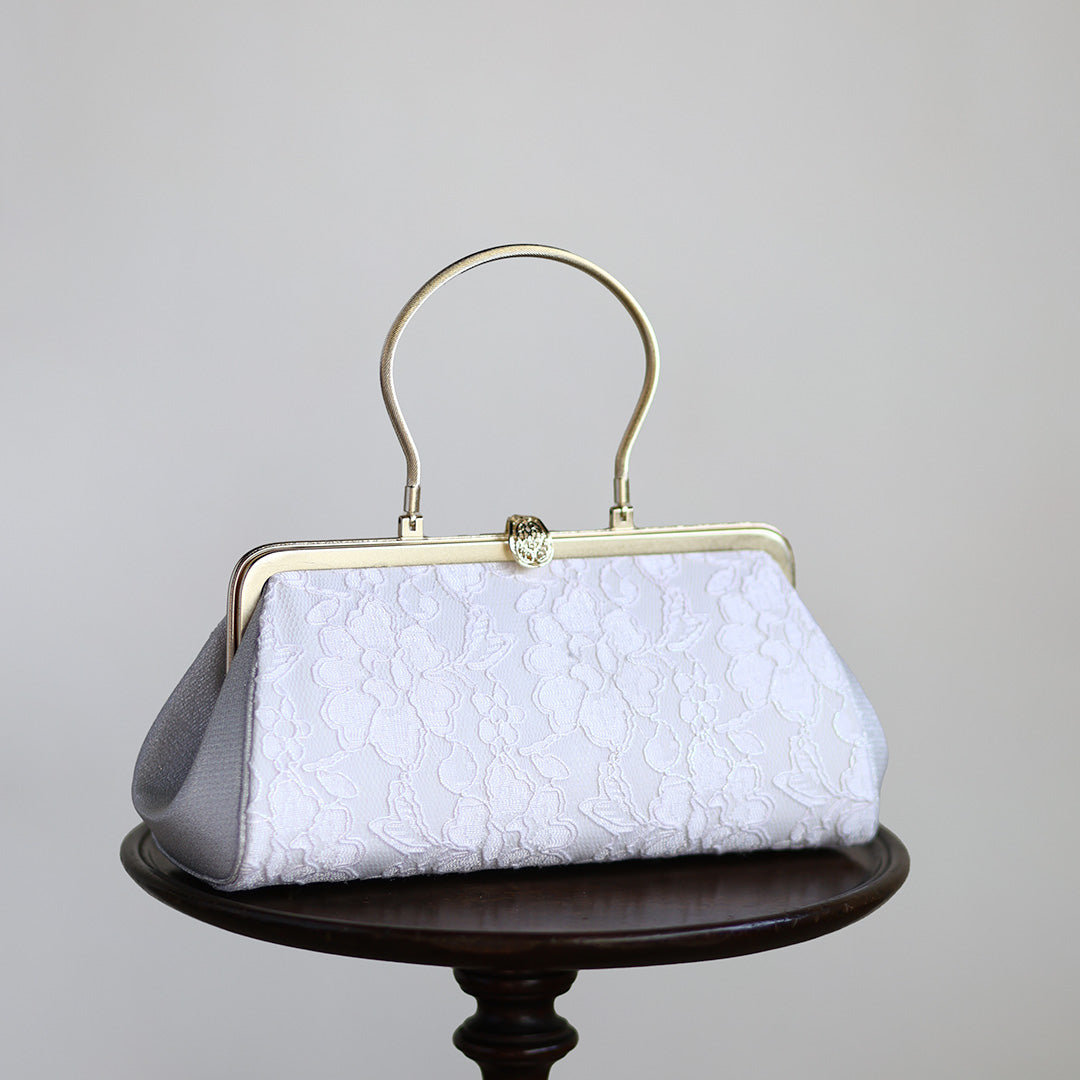 Harima | Sac à main fait main avec Nishijin-ori en dentelle blanche
