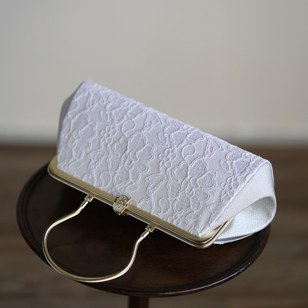 Harima | Sac à main fait main avec Nishijin-ori en dentelle blanche