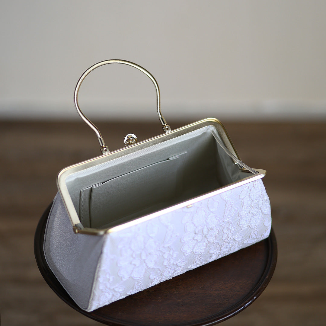 Harima | Sac à main fait main avec Nishijin-ori en dentelle blanche