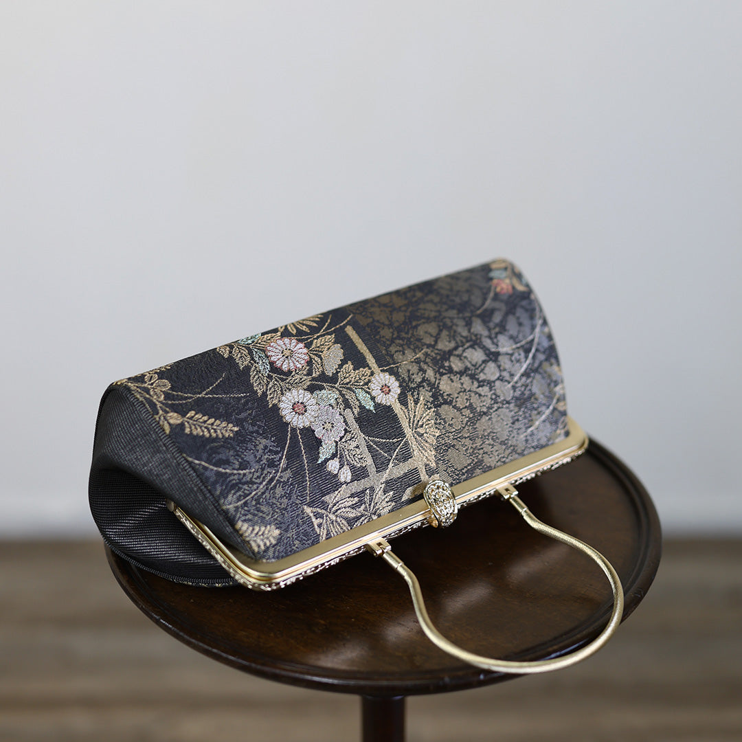 Harima | Sac à main fait main avec motif Oboro Kamon Nishijin-ori tout neuf