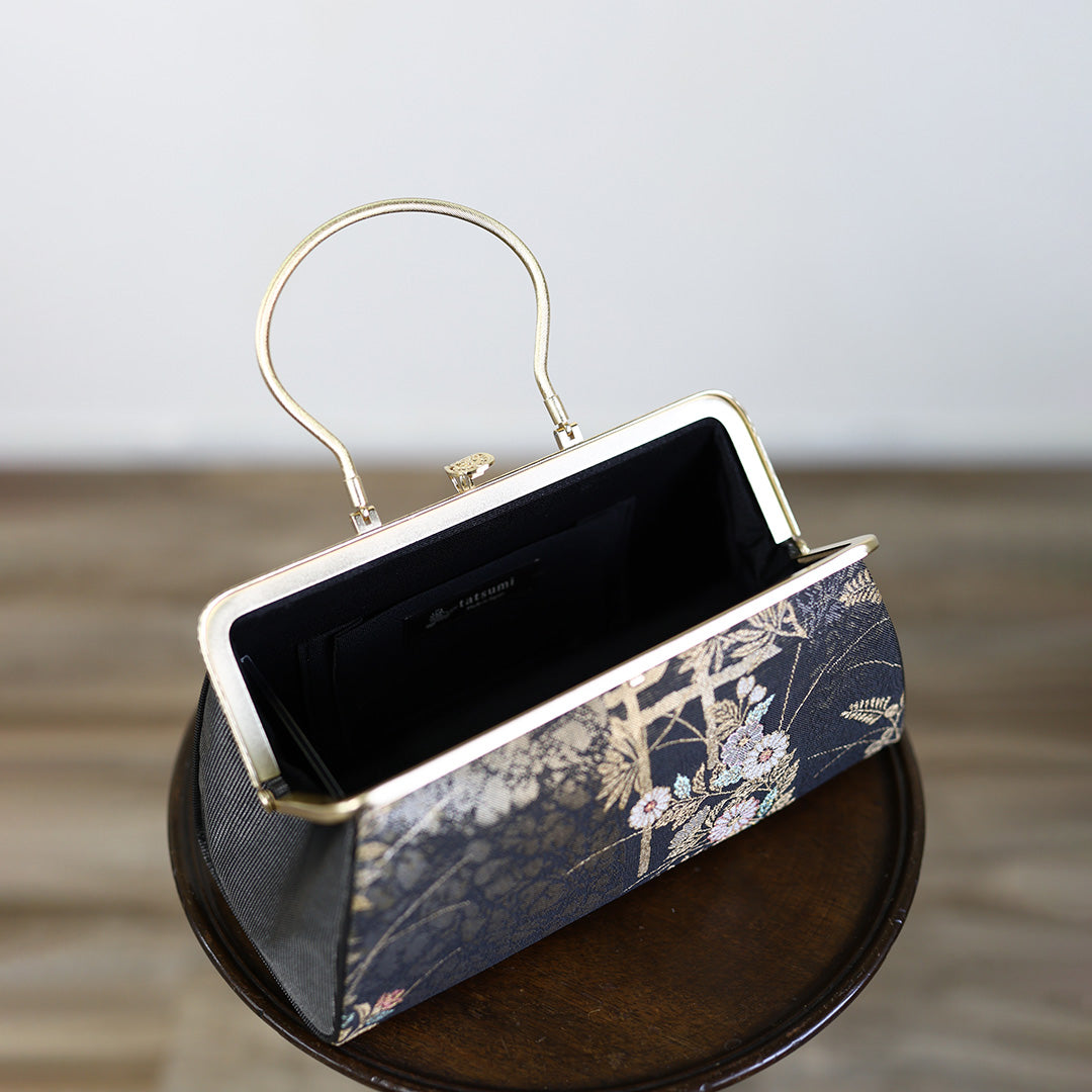 Harima | Sac à main fait main avec motif Oboro Kamon Nishijin-ori tout neuf