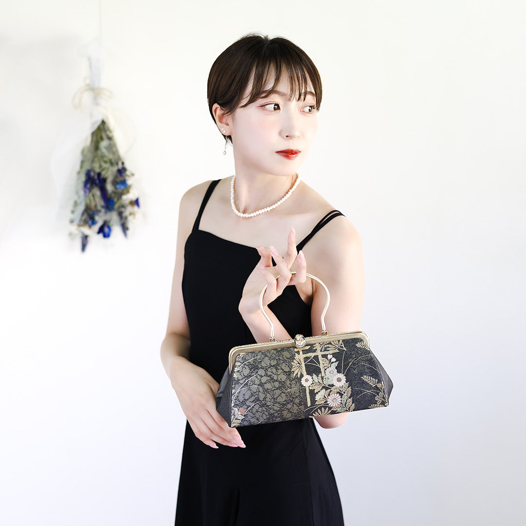 Harima | Sac à main fait main avec motif Oboro Kamon Nishijin-ori tout neuf