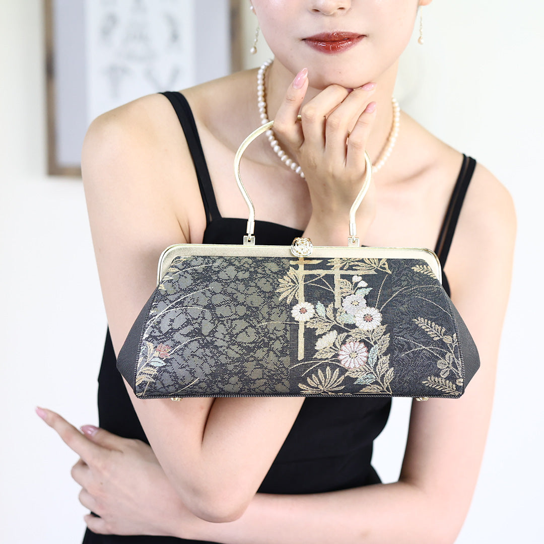 Harima | Sac à main fait main avec motif Oboro Kamon Nishijin-ori tout neuf