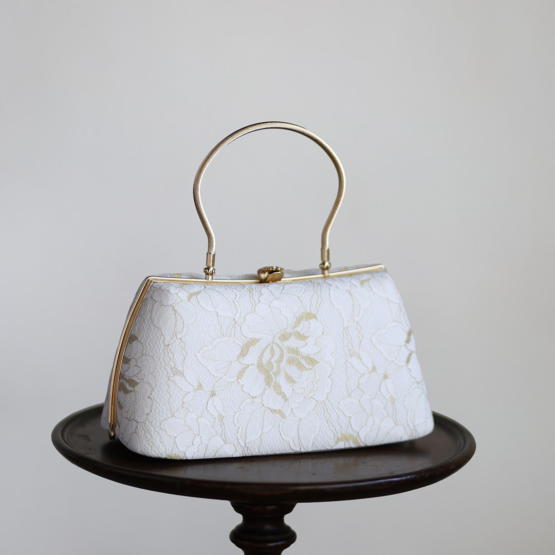 Izumo | Handmade Handbag with Nishijin-ori made of white gold lace (Made to order)