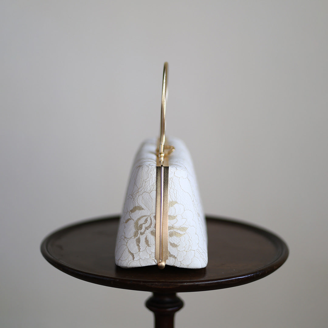 Izumo | Handmade Handbag with Nishijin-ori made of white gold lace (Made to order)