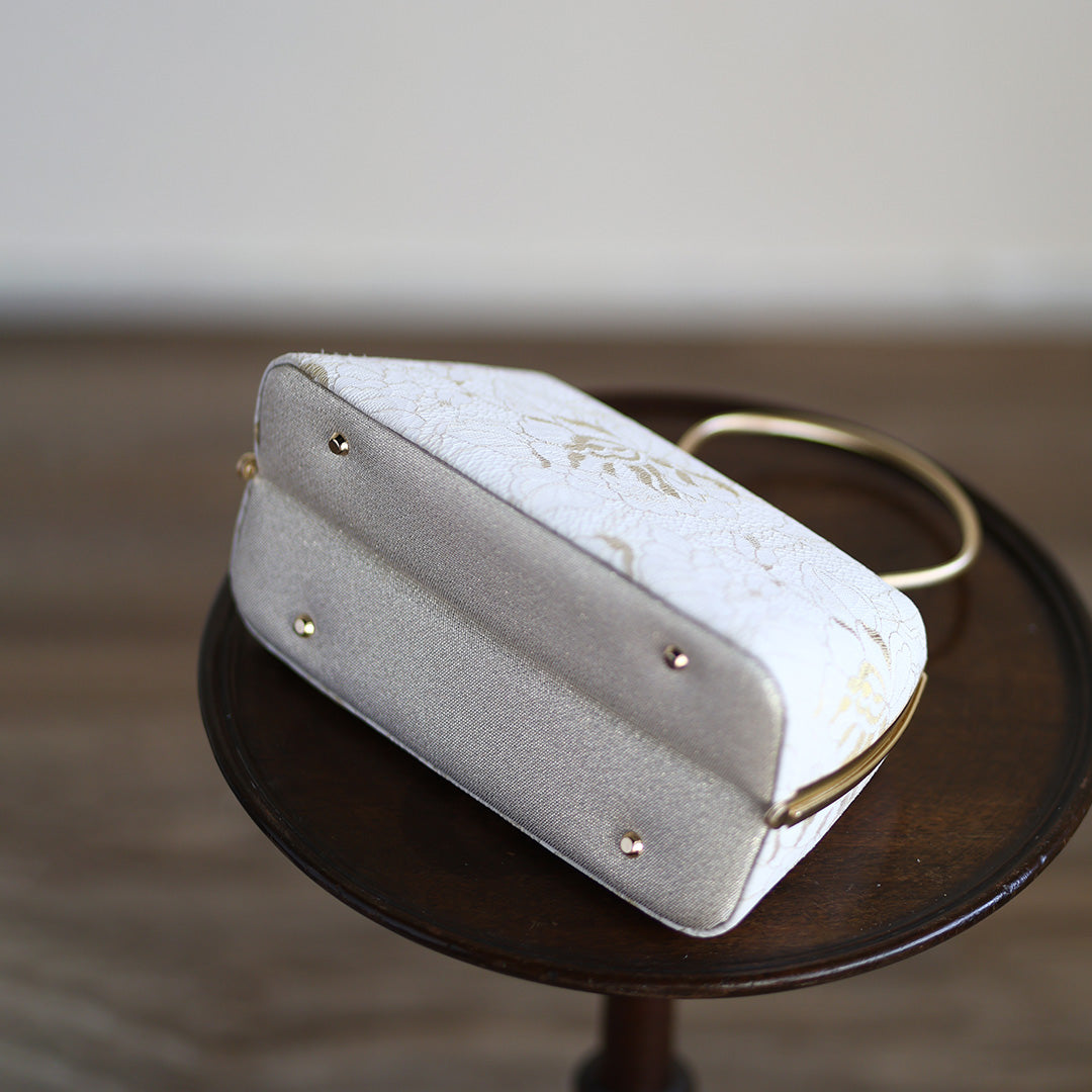 Izumo | Handmade Handbag with Nishijin-ori made of white gold lace (Made to order)