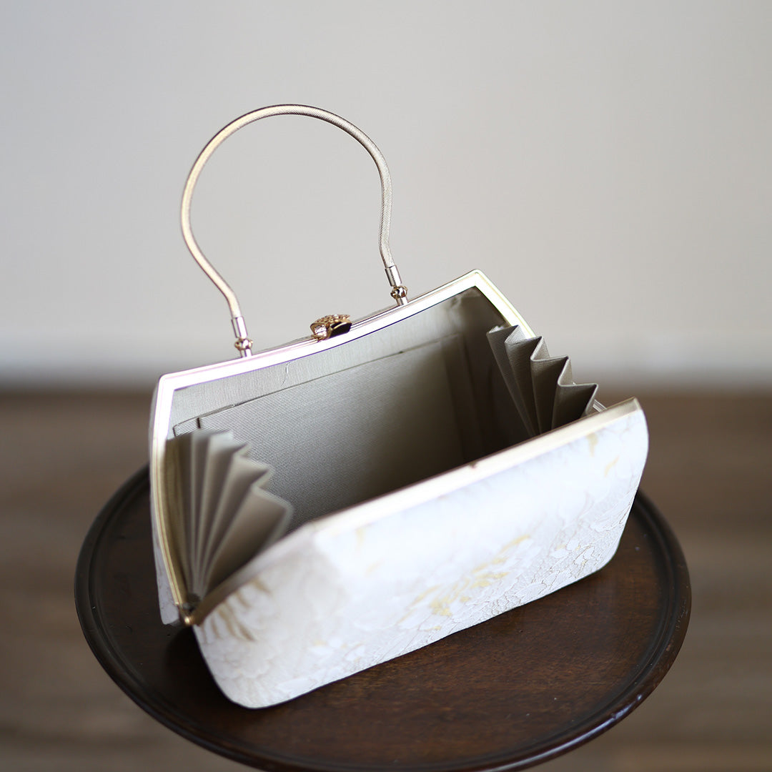 Izumo | Handmade Handbag with Nishijin-ori made of white gold lace (Made to order)
