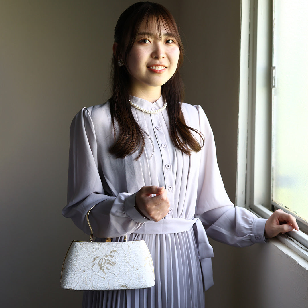 Izumo | Handmade Handbag with Nishijin-ori made of white gold lace (Made to order)