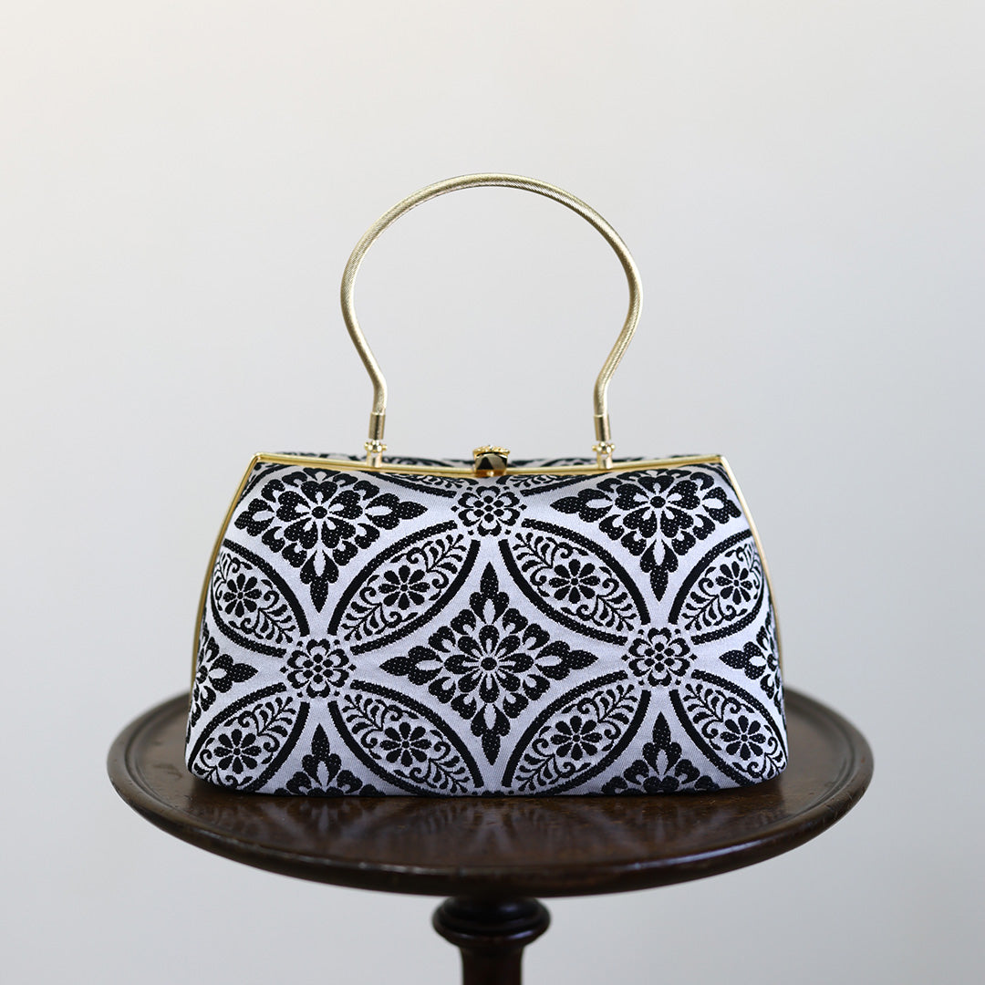 Izumo | Handmade Handbag withKuro-Kamon Pattern Nishijin-ori Brand New