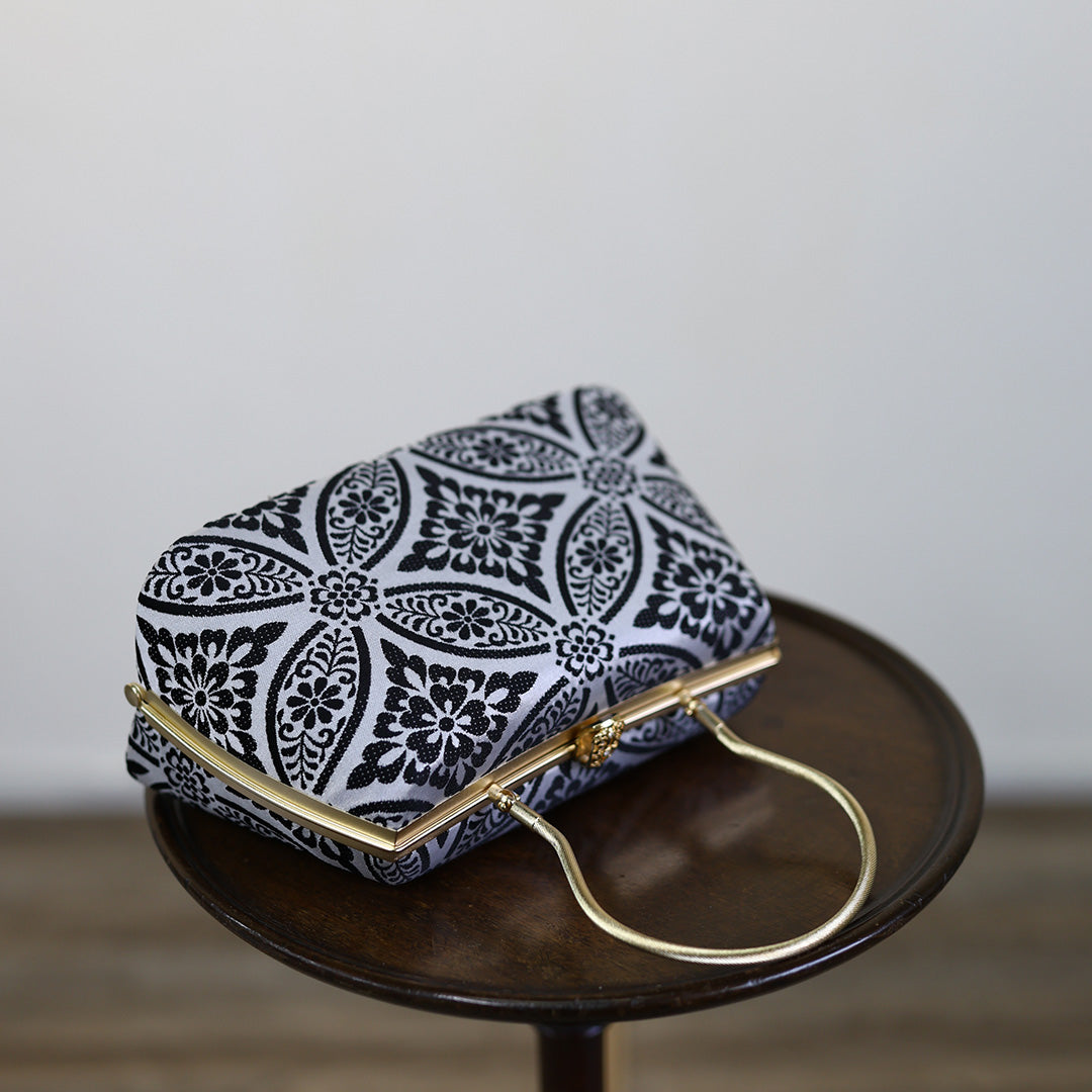 Izumo | Handmade Handbag withKuro-Kamon Pattern Nishijin-ori Brand New
