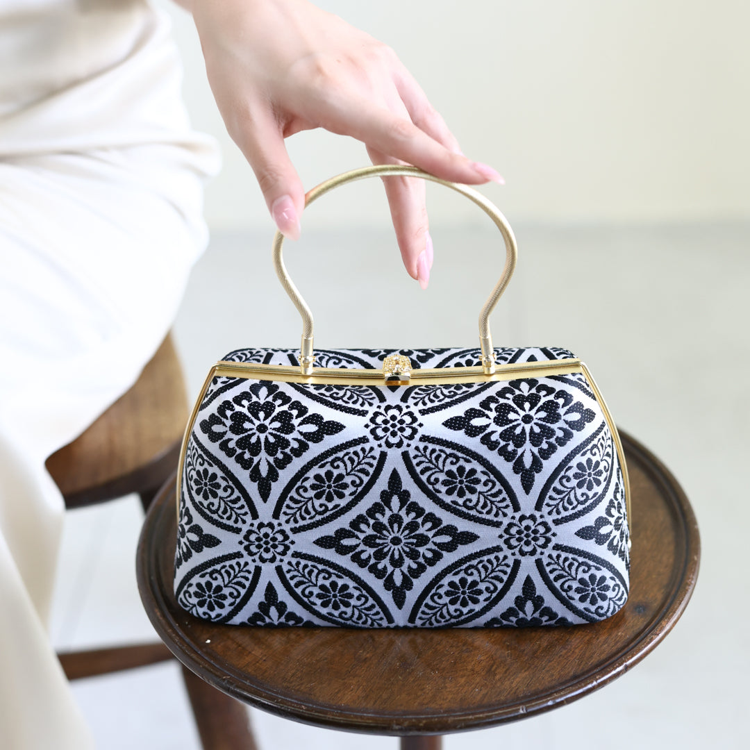Izumo | Handmade Handbag withKuro-Kamon Pattern Nishijin-ori Brand New