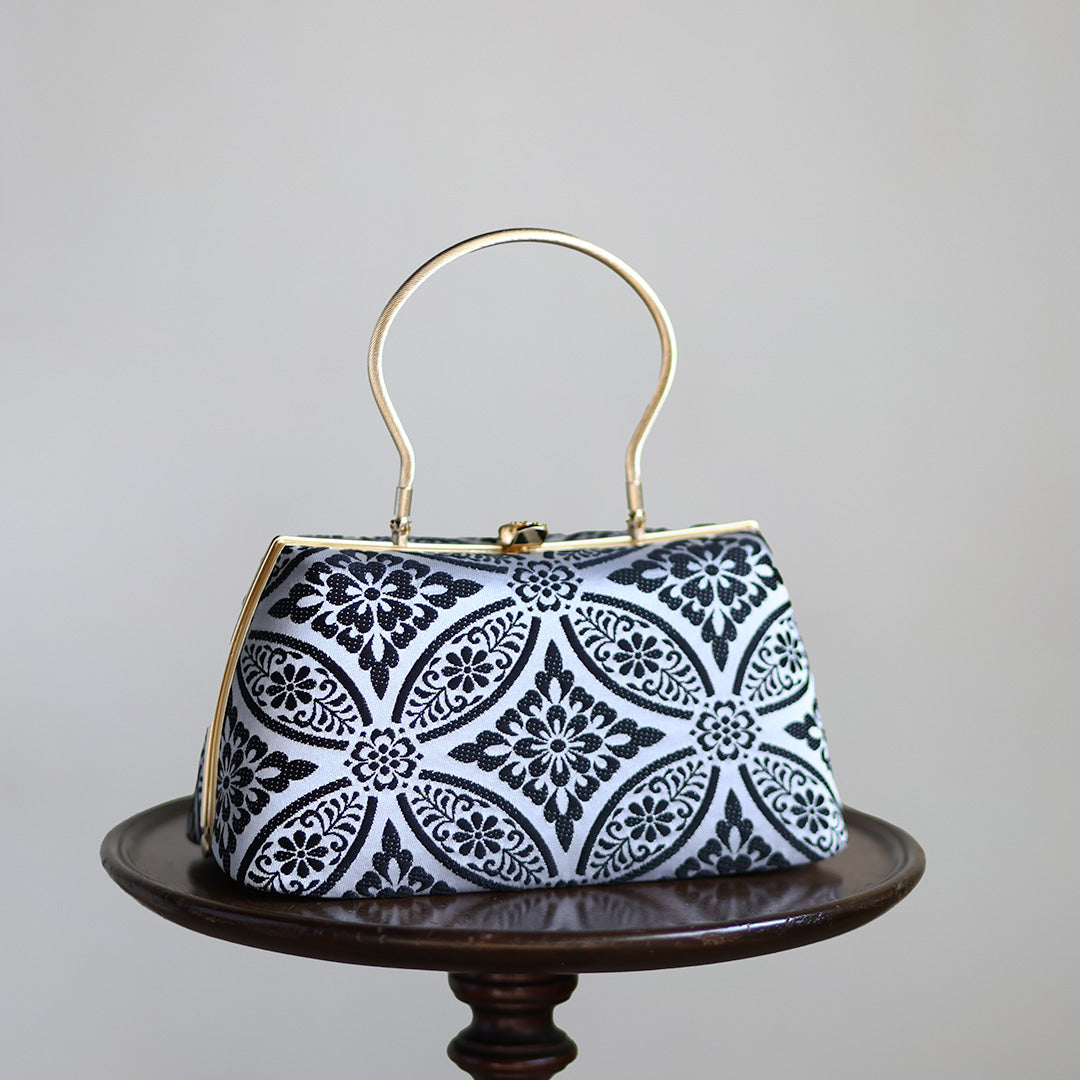 Izumo | Handmade Handbag withKuro-Kamon Pattern Nishijin-ori Brand New