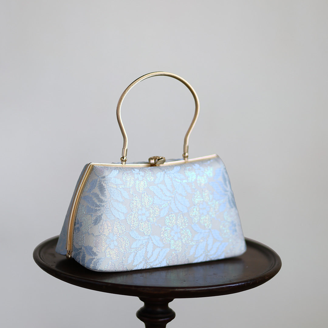 Izumo | Handmade Handbag with Nishijin-ori made of Light blue lace (Made to order)