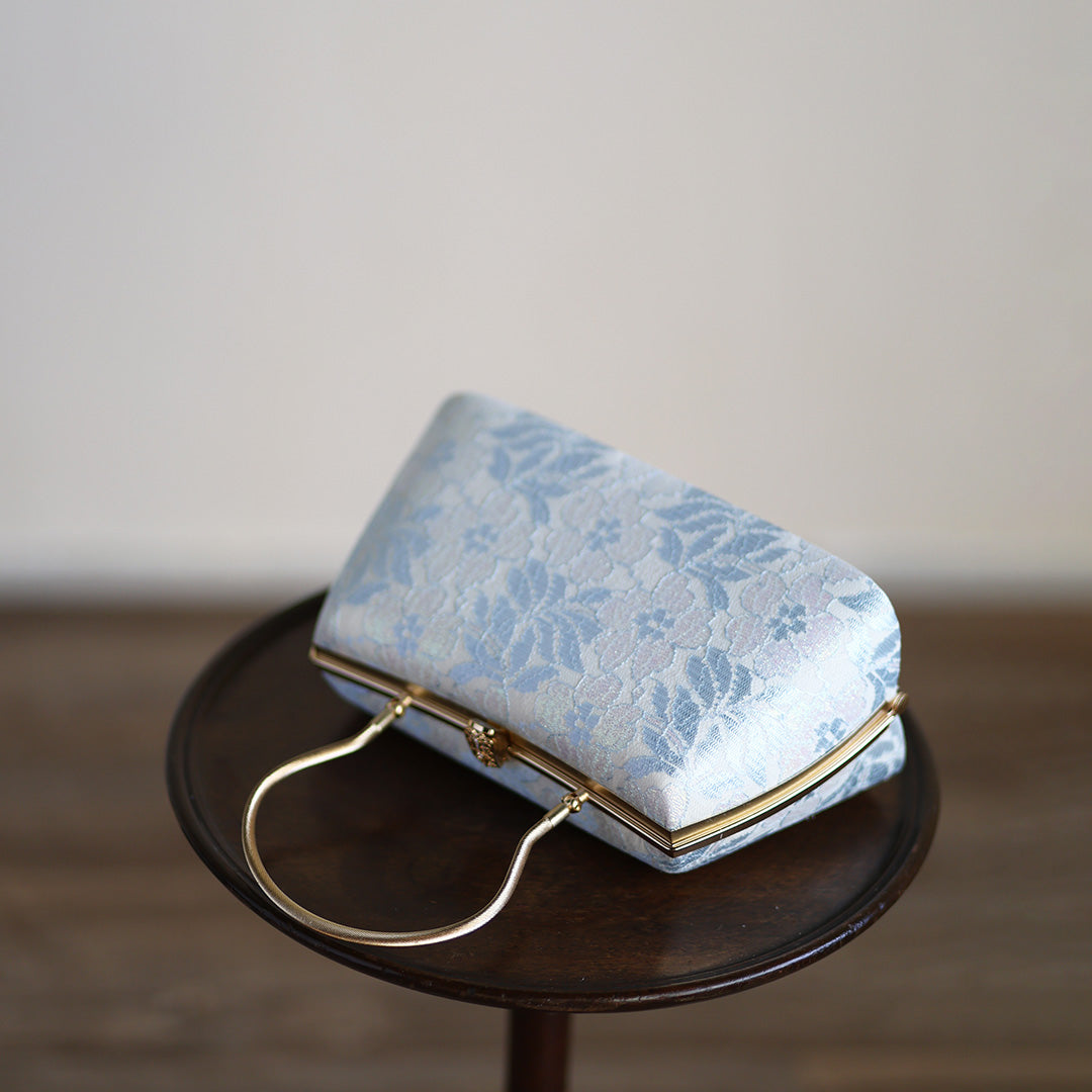 Izumo | Handmade Handbag with Nishijin-ori made of Light blue lace (Made to order)