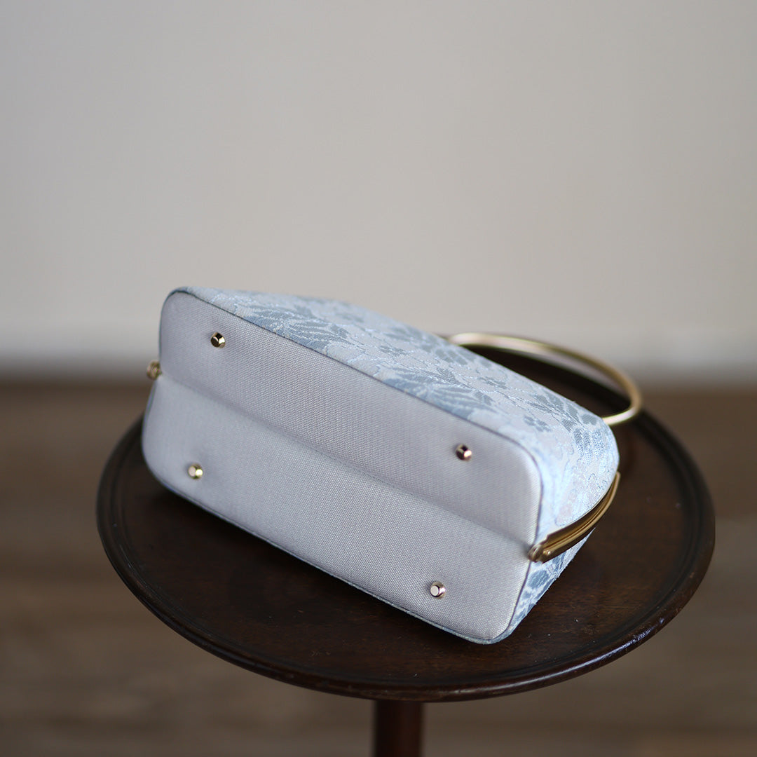 Izumo | Handmade Handbag with Nishijin-ori made of Light blue lace (Made to order)