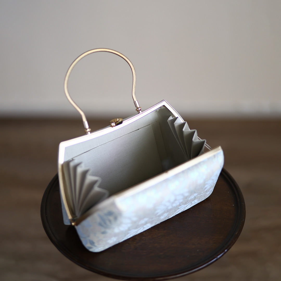 Izumo | Handmade Handbag with Nishijin-ori made of Light blue lace (Made to order)