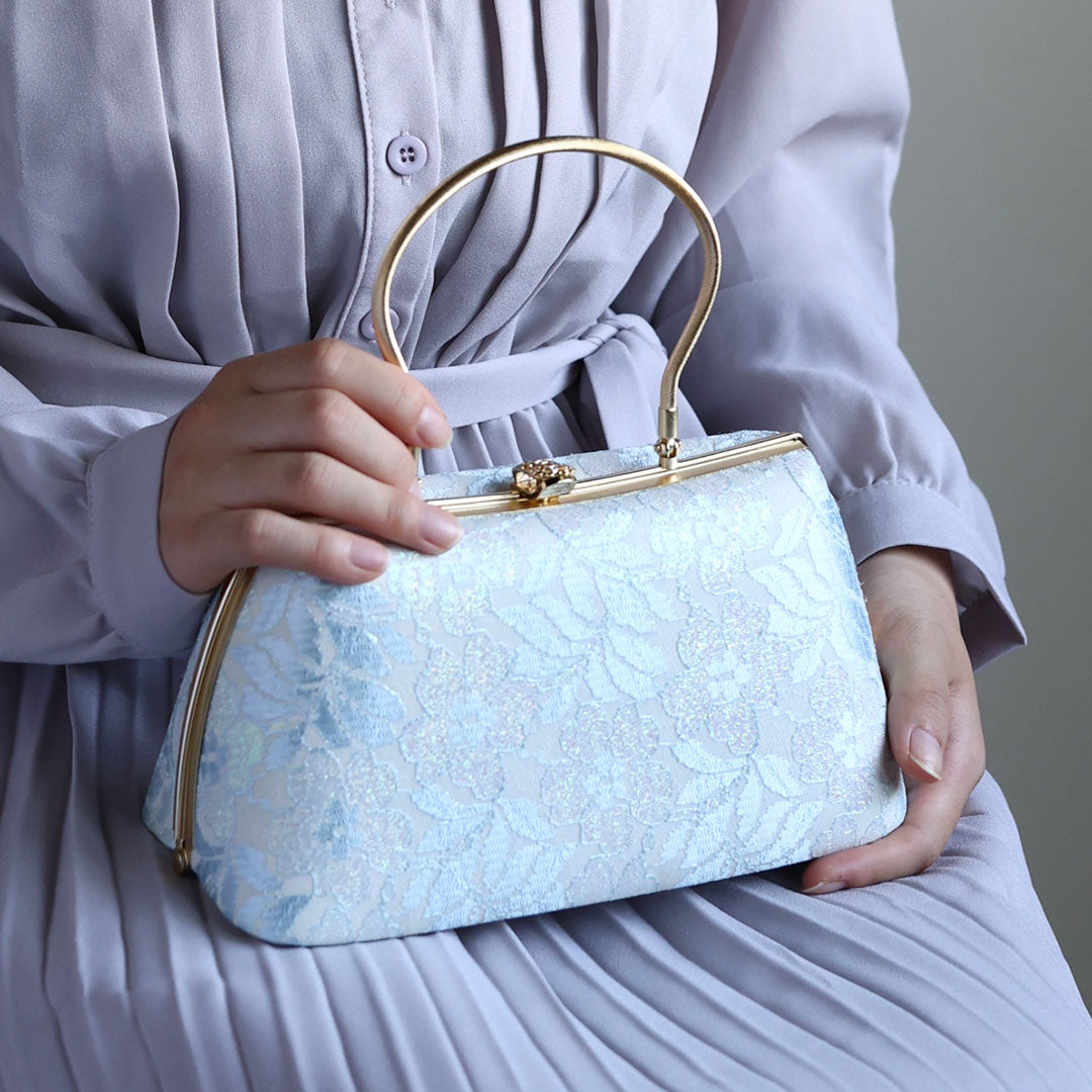 Izumo | Handmade Handbag with Nishijin-ori made of Light blue lace (Made to order)