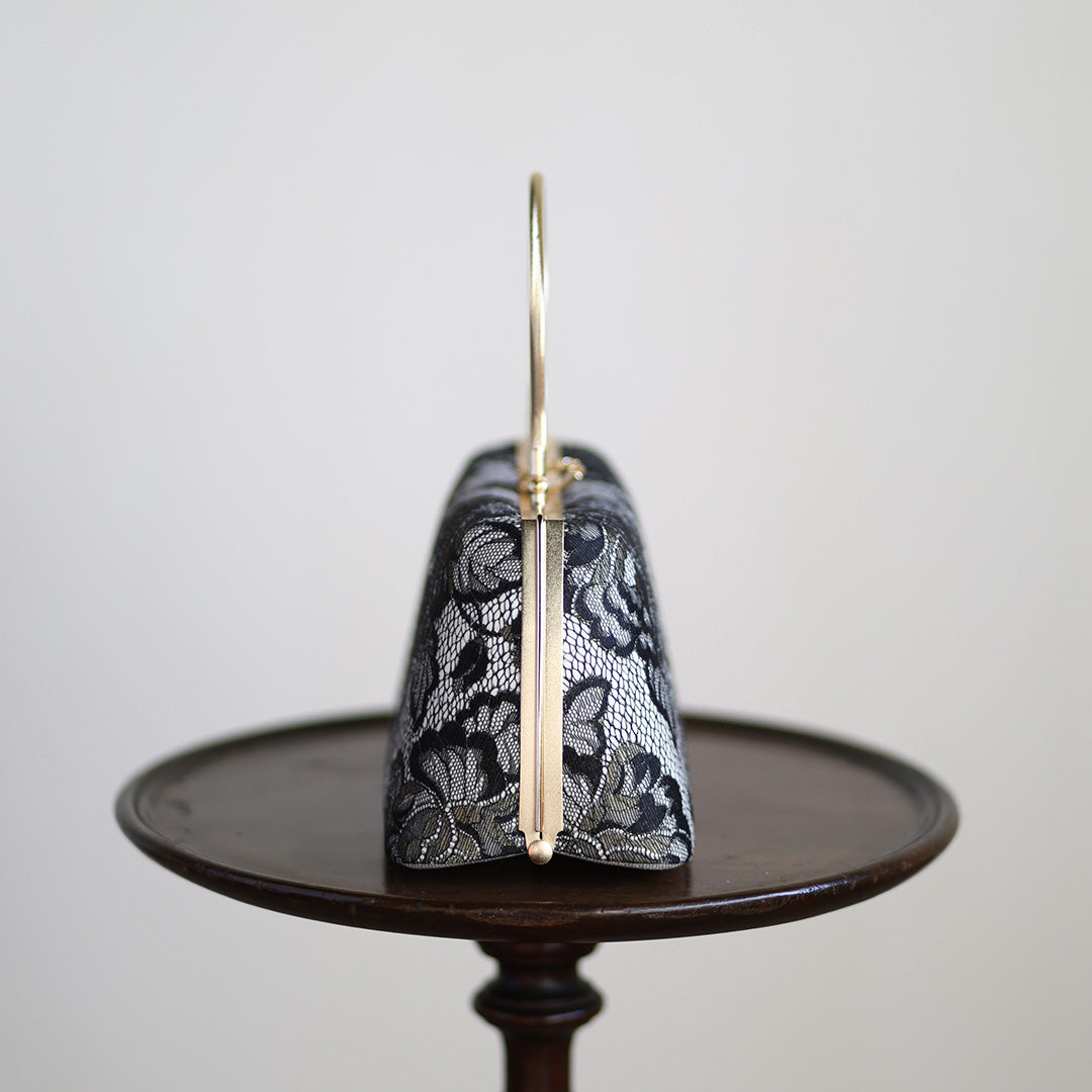 Izumo | Handmade Handbag with Nishijin-ori made of Black gold lace (Made to order)