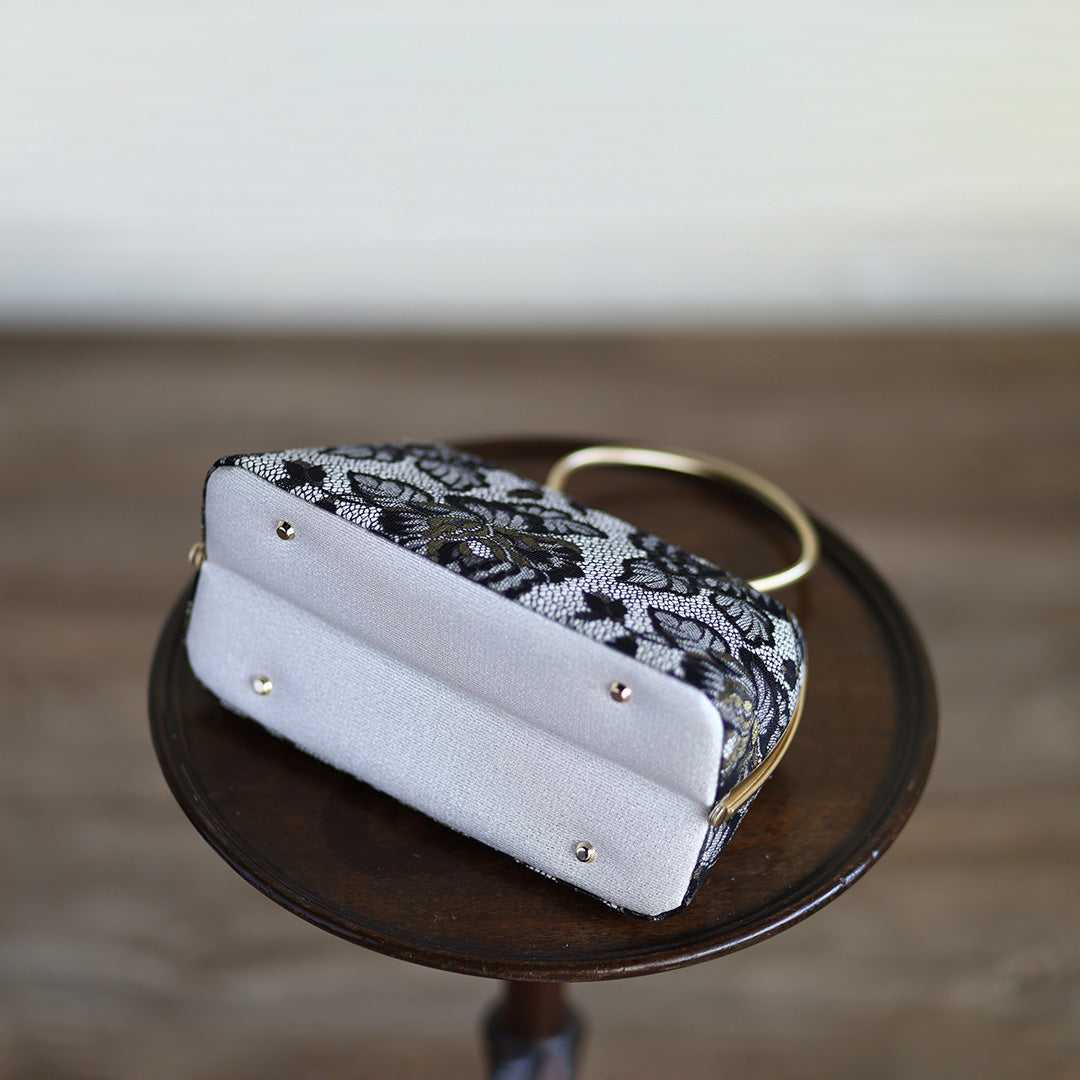 Izumo | Handmade Handbag with Nishijin-ori made of Black gold lace (Made to order)