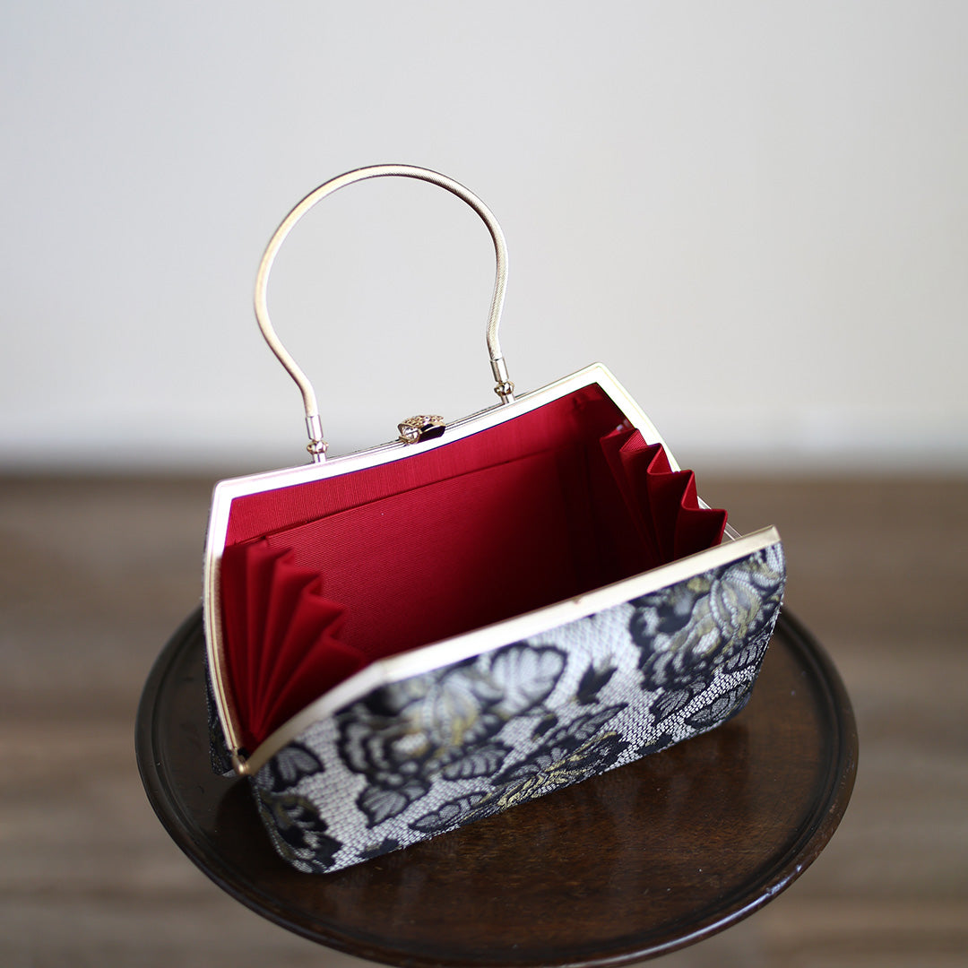 Izumo | Handmade Handbag with Nishijin-ori made of Black gold lace (Made to order)