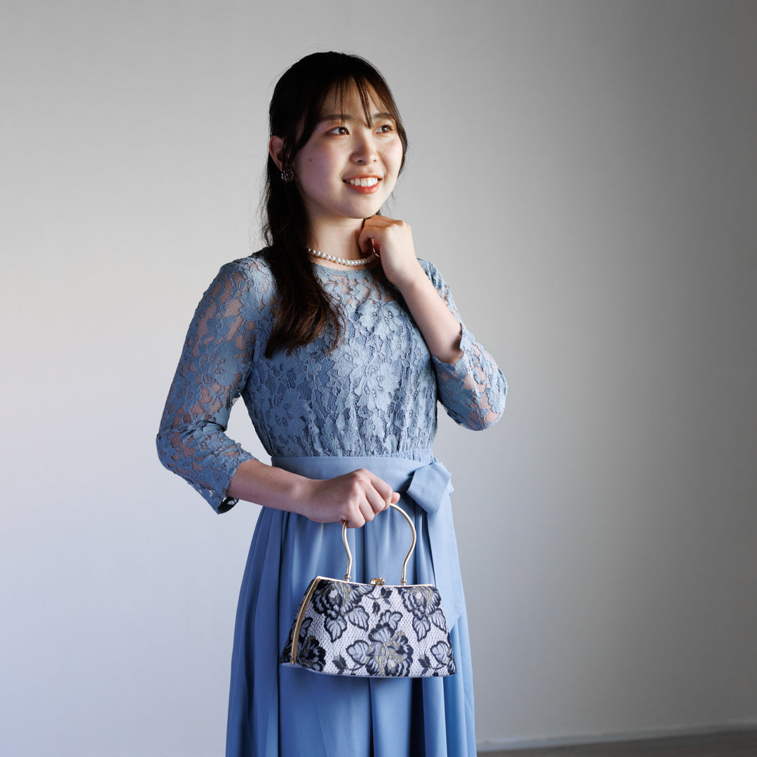 Izumo | Handmade Handbag with Nishijin-ori made of Black gold lace (Made to order)