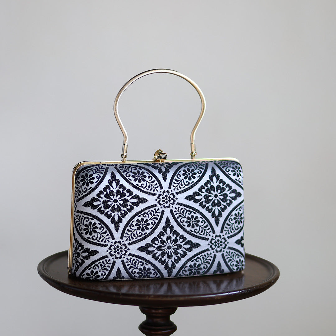 Hyuga | Handmade Handbag withKuro-Kamon Pattern Nishijin-ori Brand New