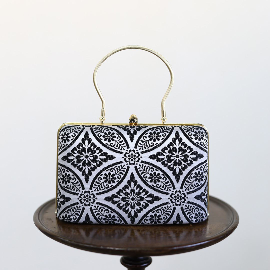 Hyuga | Handmade Handbag withKuro-Kamon Pattern Nishijin-ori Brand New
