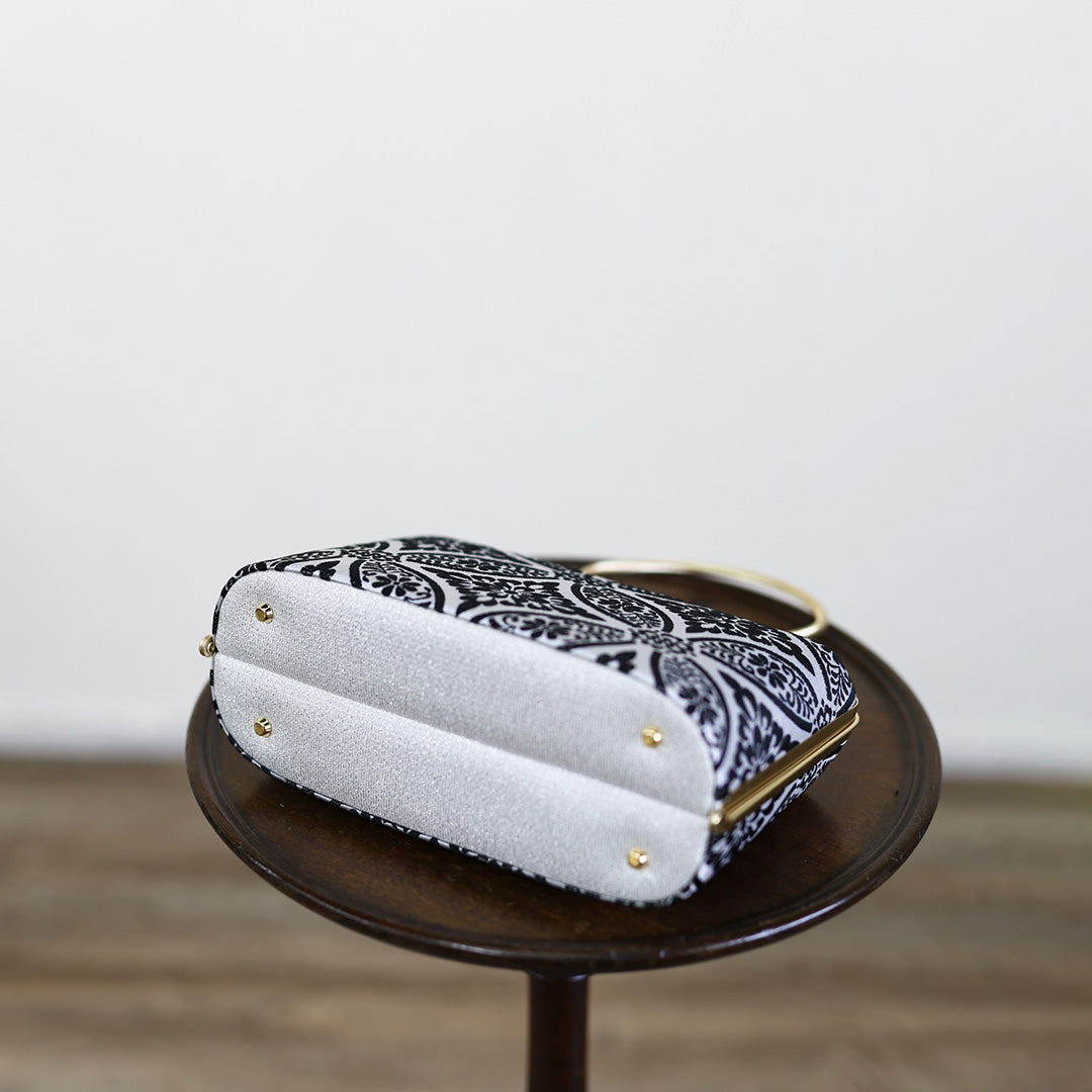 Hyuga | Handmade Handbag withKuro-Kamon Pattern Nishijin-ori Brand New