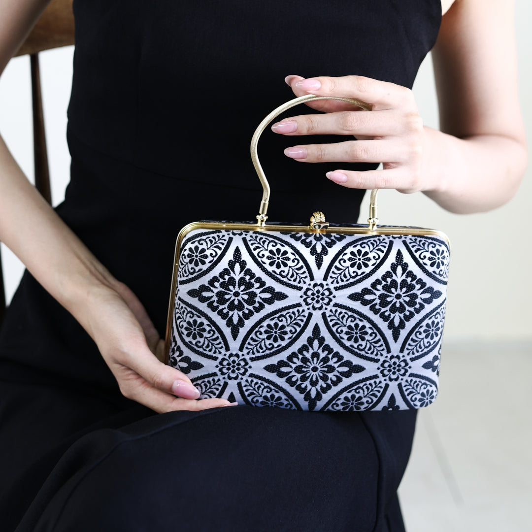 Hyuga | Handmade Handbag withKuro-Kamon Pattern Nishijin-ori Brand New
