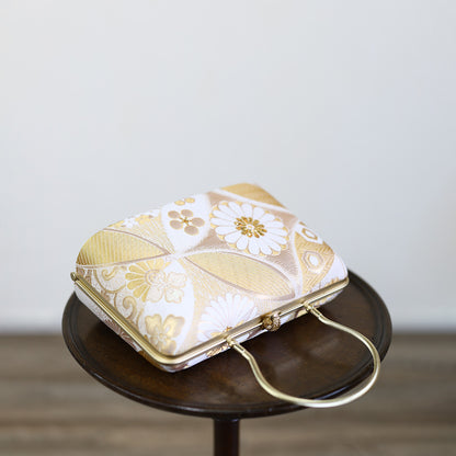 Hyuga | Handmade Handbag Golden Large Floral Pattern Nishijin-ori Brand New