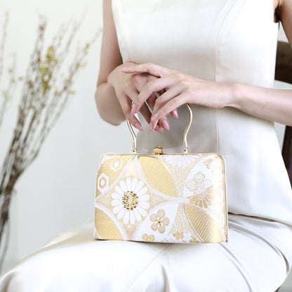 Hyuga | Handmade Handbag Golden Large Floral Pattern Nishijin-ori Brand New